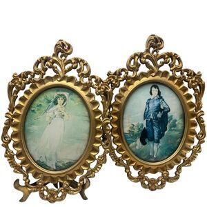 Vintage Mod Depose Italy Ornate Gold Frames Pinky Girl Blue Boy Holywood Regency